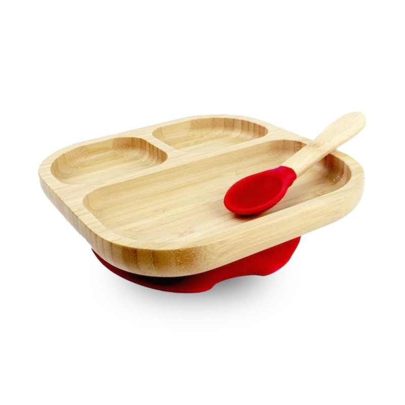 Vaisselle pour enfants lapin, assiette et cuillère en bambou, couverts  d'apprentissage assiettes avec compartiment, avec ventouse, bambou :  style assiette et cuillère lièvre