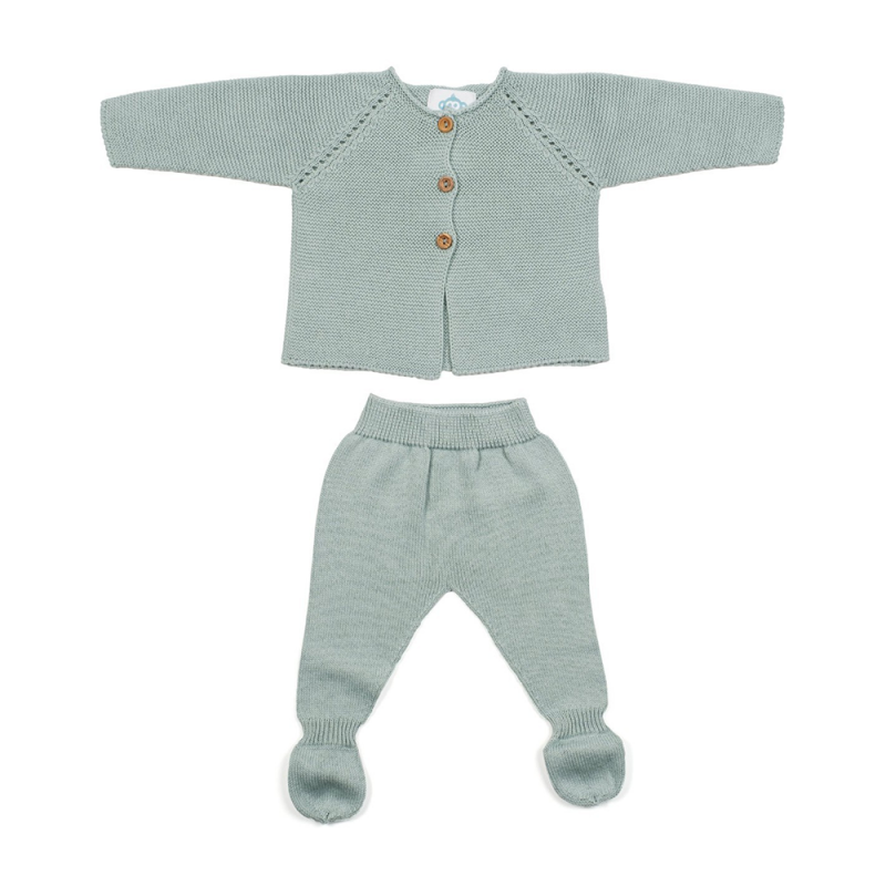 Ensemble tricot bébé 2 pièces en coton bio vert - 3-6 mois