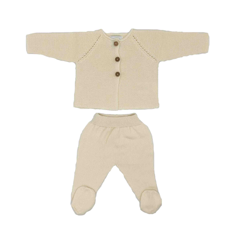 Ensemble tricot bébé 2 pièces en coton bio écru - 3-6 mois